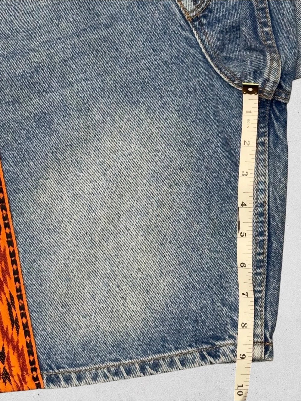 ASOS Denim Long Baggy Shorts Orange Embroidered Trim Y2K Waist 30